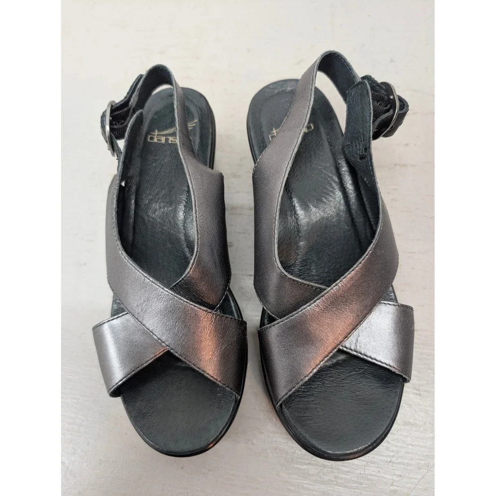 Dansko Jacinda Pewter Silver Criss Cross Sandal Indie Tailored Preppy Size 37 EU